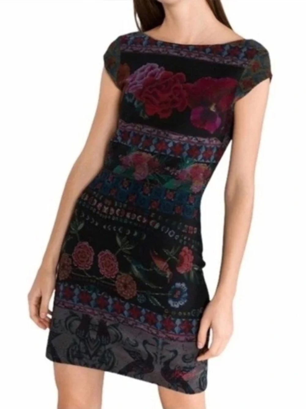Desigual Monroe Floral Tapestry Print Stretch Dress Sleeveless Size M